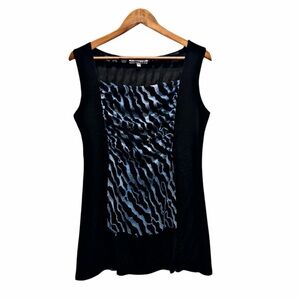 🖤 Mesmerize Sheer Panel Dress | Black & Blue Stretchy Textured Mini Dress L 🖤